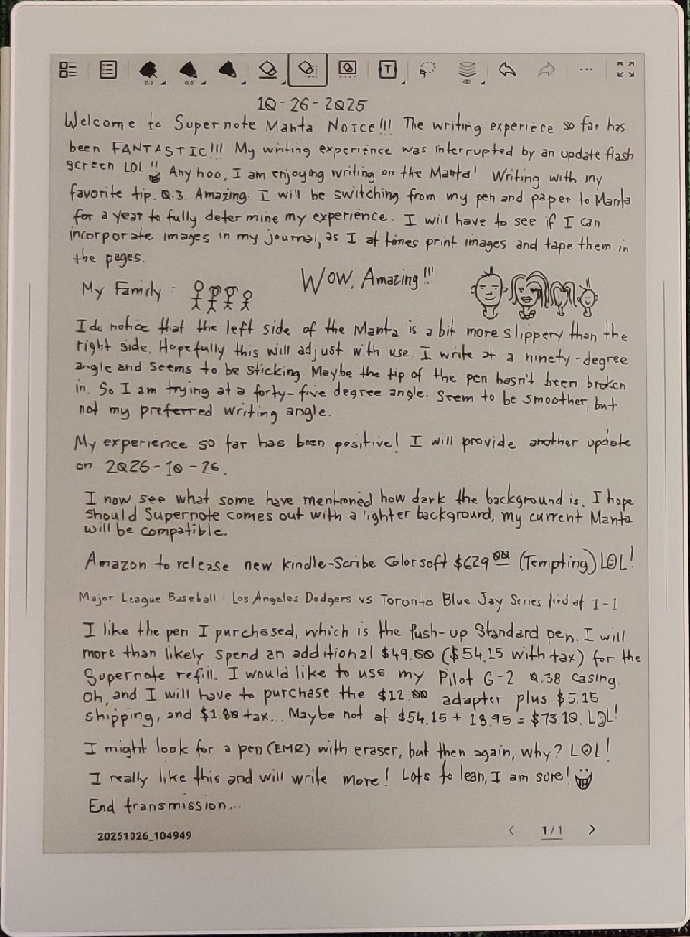 Supernote Manta First Entry